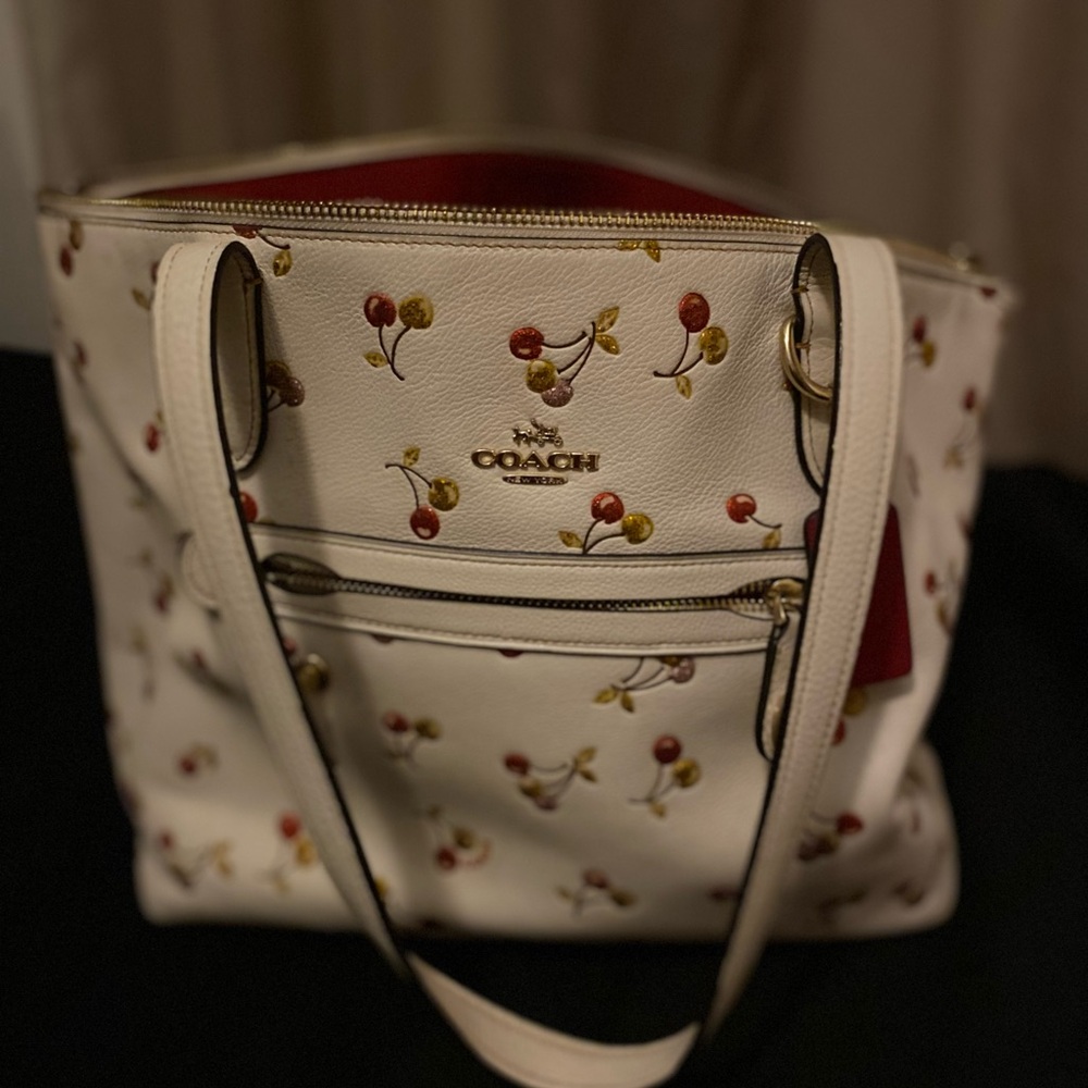 Coach Red and White Floral Tote Bag